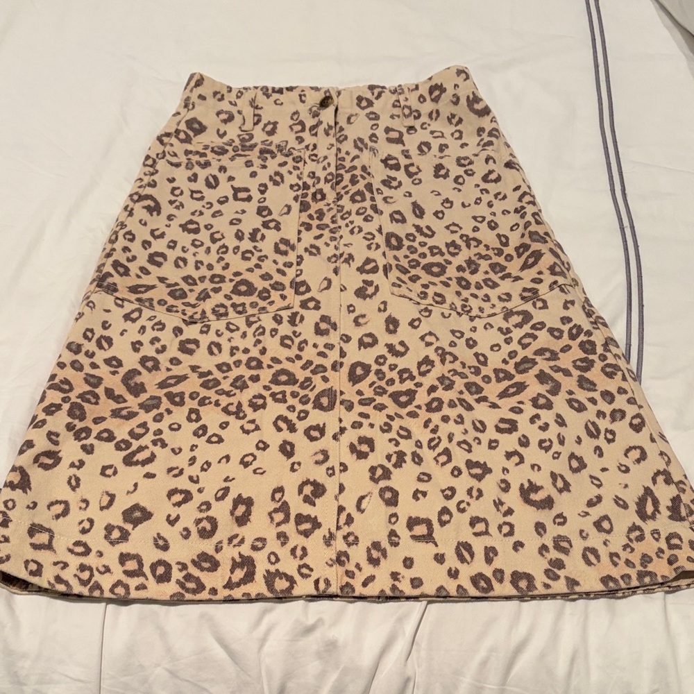 Current Air Leopard denim Print A-Line Skirt - Beige Brown
